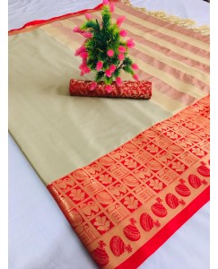 Cotton Silk Contrast Pallu saree